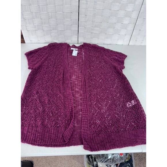 NWT!! Maurices Burgundy Short Sleeve Open Knit Sweater,Hippie,Gypsy,Boho,Beach - Picture 3 of 10